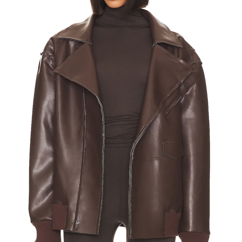 Oversized Moto Jacket in Chocolate Norma Kamali Size M